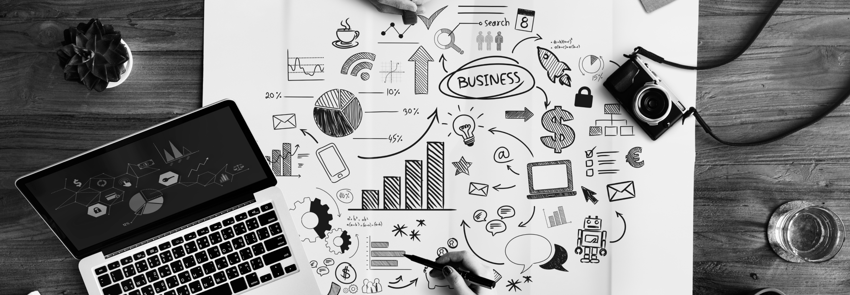 Boost your business growth with smart strategies! 📈 This workspace setup highlights key elements of marketing, analytics, and automation—essential for scaling success.